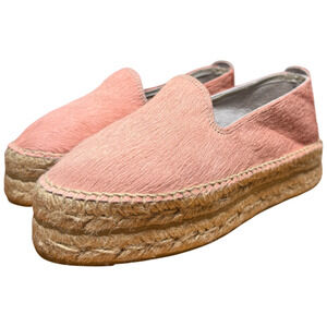 MANEBI Platform Espadrilles Women 36/US6 Rose Calf Hair Double Sole Casual Shoes